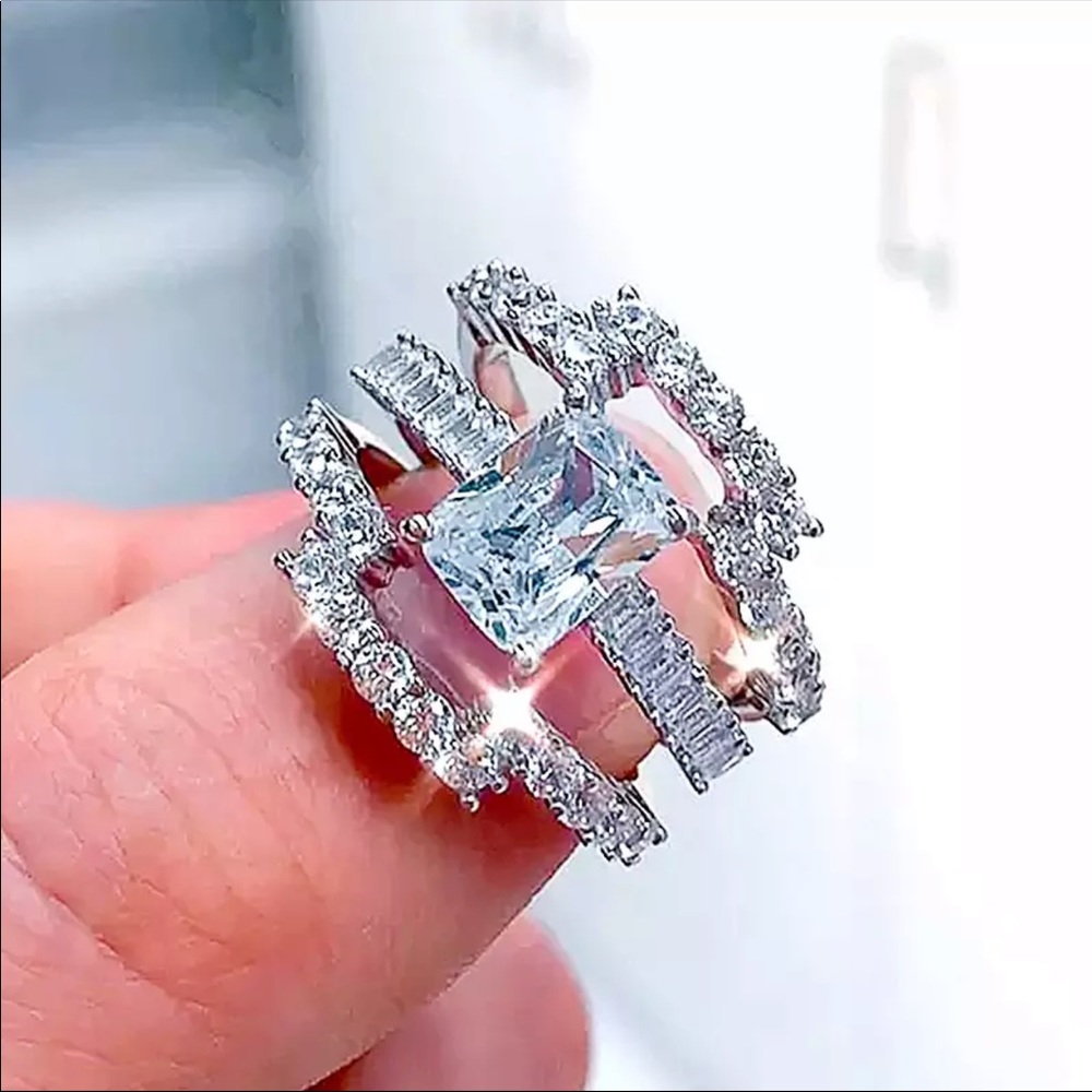 💍 New 925 Silver 3pc  Set Eternity Diamond Ring